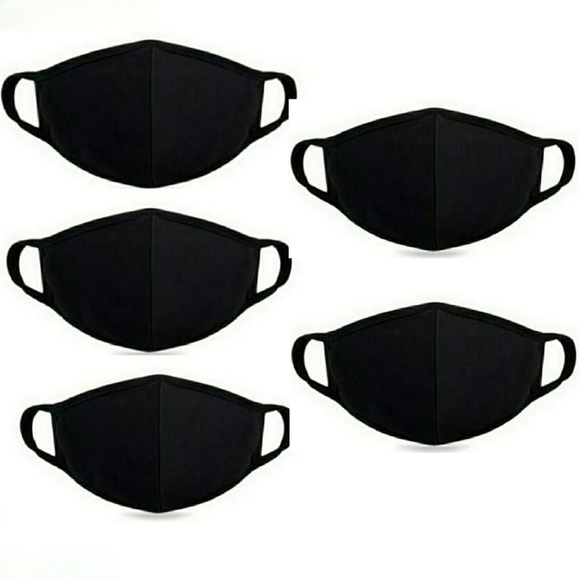 Accessories - 5 Pack Unisex Black 2 Layer Cotton Blend Face Mask